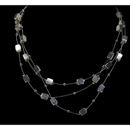 Lia Sophia "Mainstream" Floating Necklace With Silver Tone Cubes And Round Beads