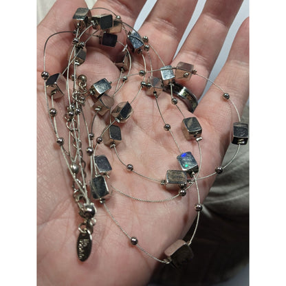 Lia Sophia "Mainstream" Floating Necklace With Silver Tone Cubes And Round Beads