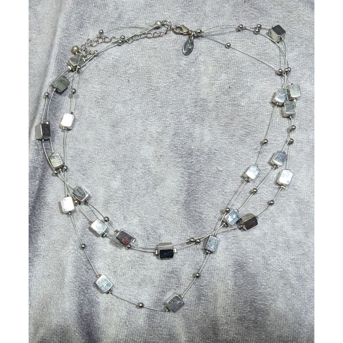 Lia Sophia "Mainstream" Floating Necklace With Silver Tone Cubes And Round Beads