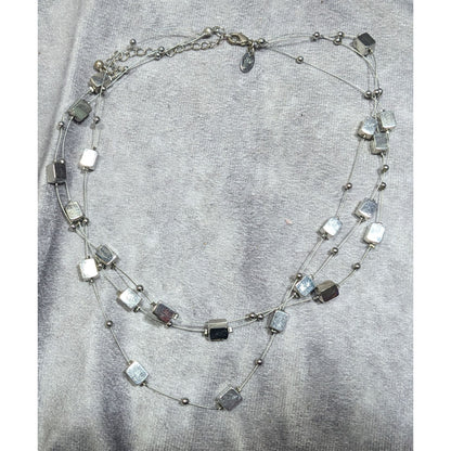 Lia Sophia "Mainstream" Floating Necklace With Silver Tone Cubes And Round Beads