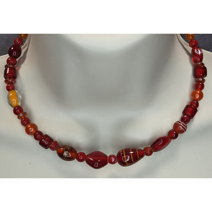 Handmade Red Glass Coil Bead Necklace Boho Artisan Statement Jewelry