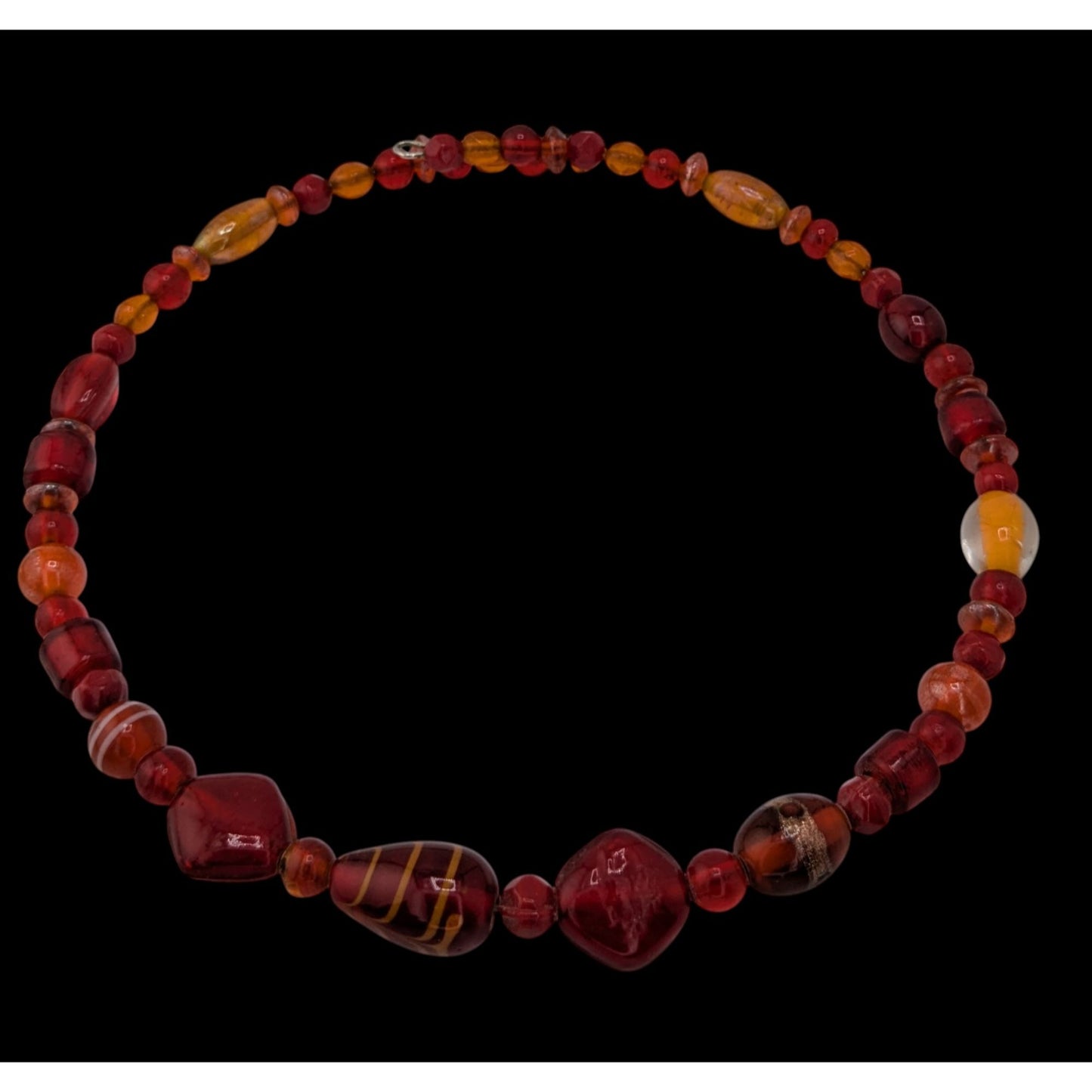 Handmade Red Glass Coil Bead Necklace Boho Artisan Statement Jewelry