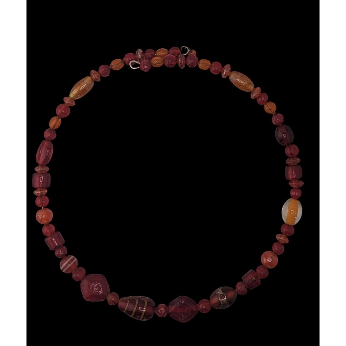Handmade Red Glass Coil Bead Necklace Boho Artisan Statement Jewelry