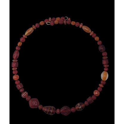 Handmade Red Glass Coil Bead Necklace Boho Artisan Statement Jewelry