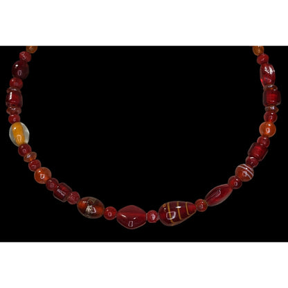Handmade Red Glass Coil Bead Necklace Boho Artisan Statement Jewelry