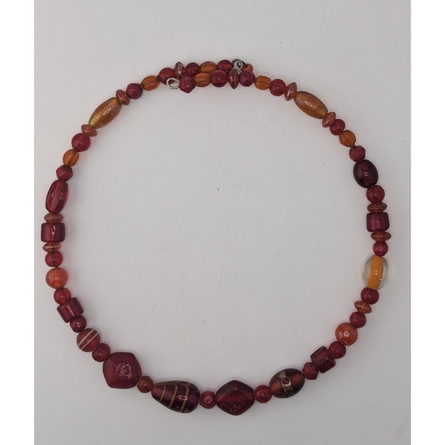 Handmade Red Glass Coil Bead Necklace Boho Artisan Statement Jewelry
