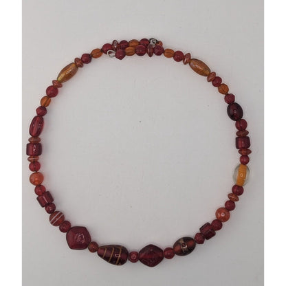 Handmade Red Glass Coil Bead Necklace Boho Artisan Statement Jewelry