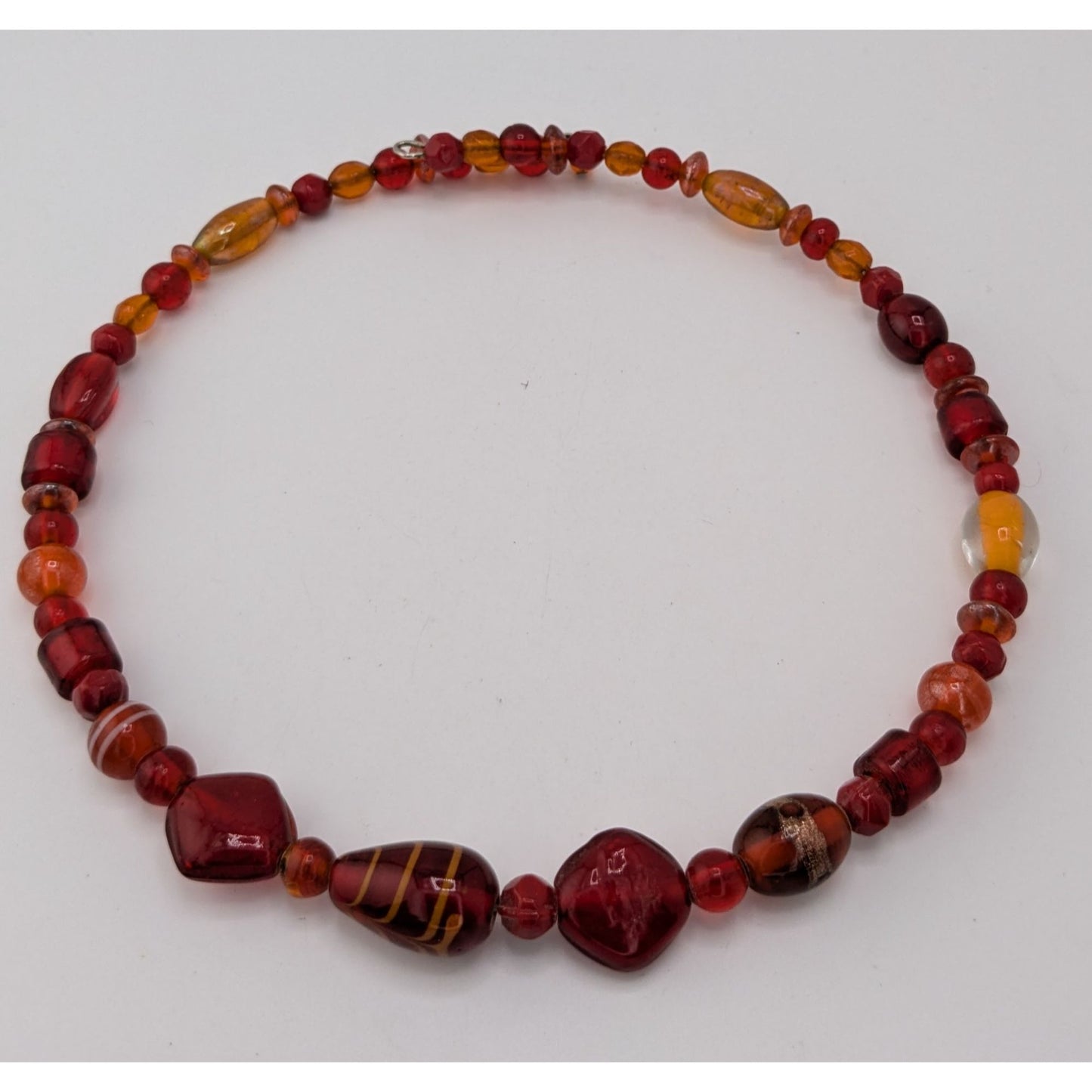 Handmade Red Glass Coil Bead Necklace Boho Artisan Statement Jewelry