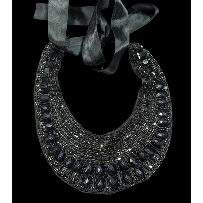 Gothic Vintage Handmade Satin Lined Glass Beaded Tie On Collar Necklace