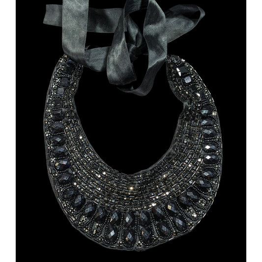 Gothic Vintage Handmade Satin Lined Glass Beaded Tie On Collar Necklace