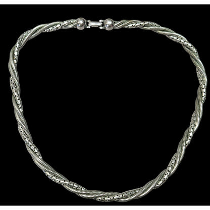 Elegant Twisted Multi-Chain Silver Tone Necklace
