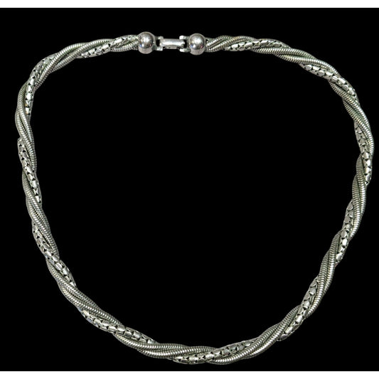 Elegant Twisted Multi-Chain Silver Tone Necklace