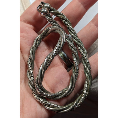 Elegant Twisted Multi-Chain Silver Tone Necklace