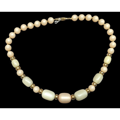 Vintage Napier Pastel Satin Finish Beaded Necklace With Gold Tone Accents