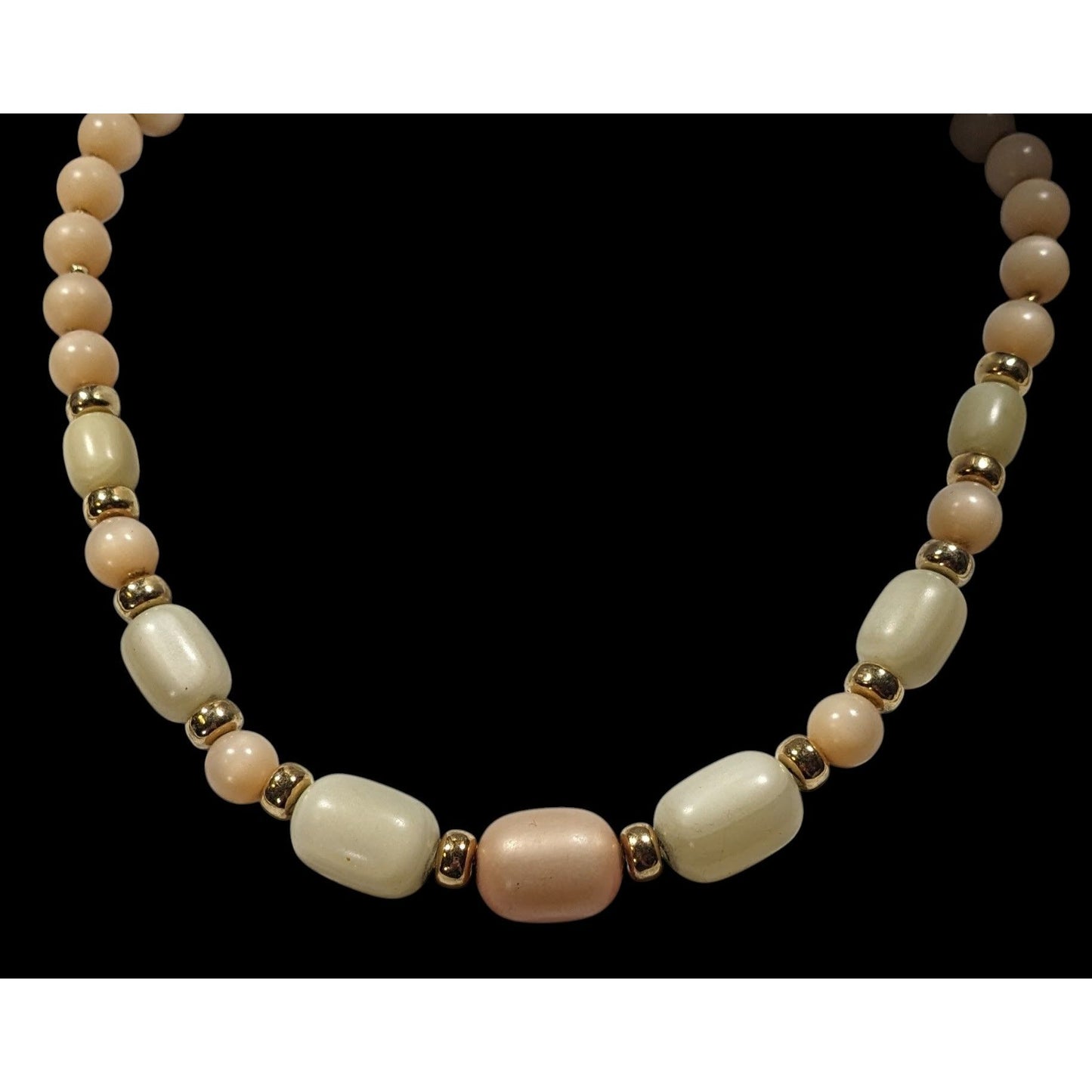 Vintage Napier Pastel Satin Finish Beaded Necklace With Gold Tone Accents