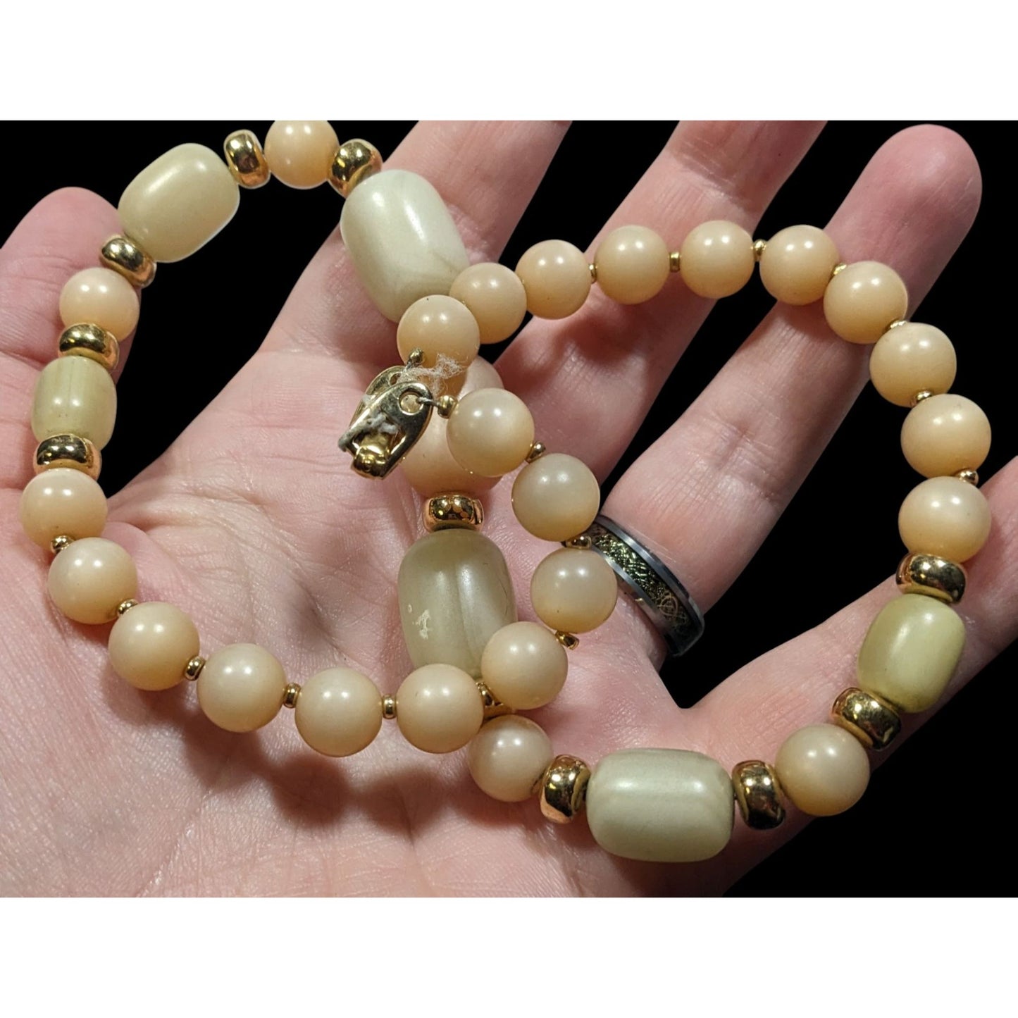 Vintage Napier Pastel Satin Finish Beaded Necklace With Gold Tone Accents