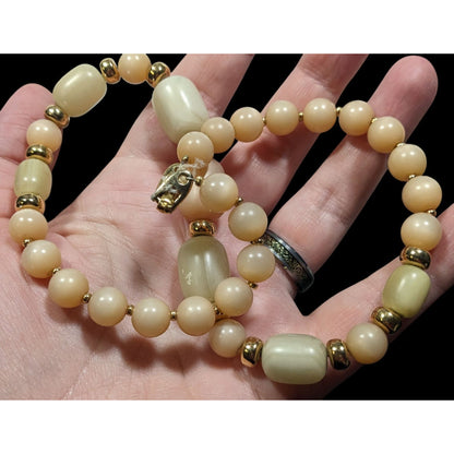 Vintage Napier Pastel Satin Finish Beaded Necklace With Gold Tone Accents