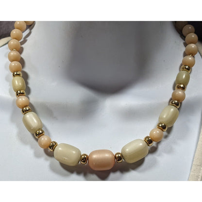 Vintage Napier Pastel Satin Finish Beaded Necklace With Gold Tone Accents