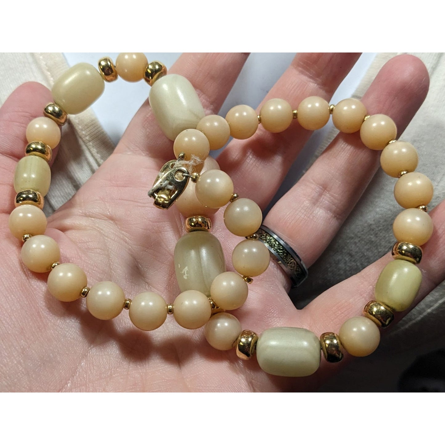 Vintage Napier Pastel Satin Finish Beaded Necklace With Gold Tone Accents
