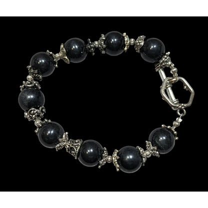 Handcrafted Gothic Black Beaded Bracelet With Intricate Silver Accents