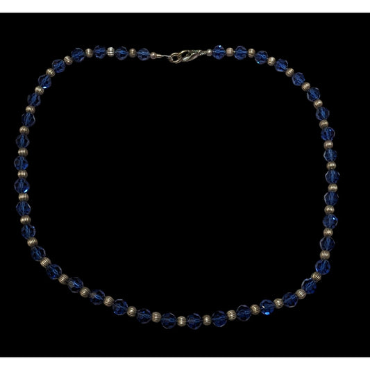 Casual Silver Tone And Blue Beaded Necklace