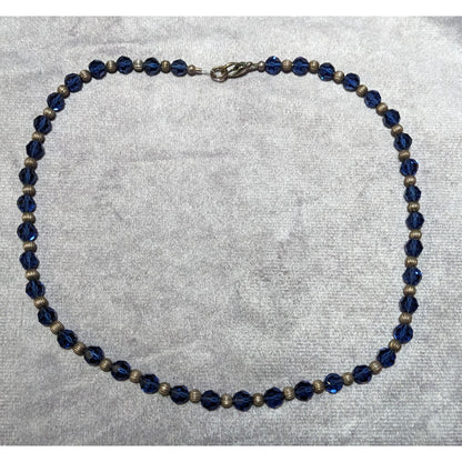 Casual Silver Tone And Blue Beaded Necklace