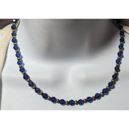 Casual Silver Tone And Blue Beaded Necklace