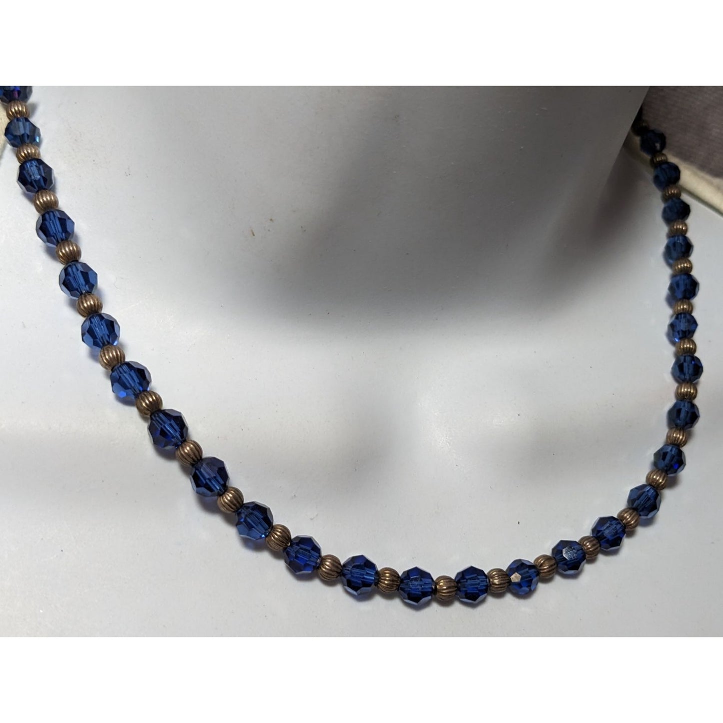 Casual Silver Tone And Blue Beaded Necklace