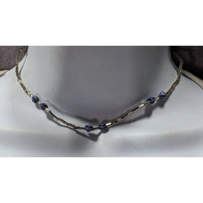 Handmade Heart & Swirl Beaded Necklace With Silver-Toned Tubes & Blue Accents