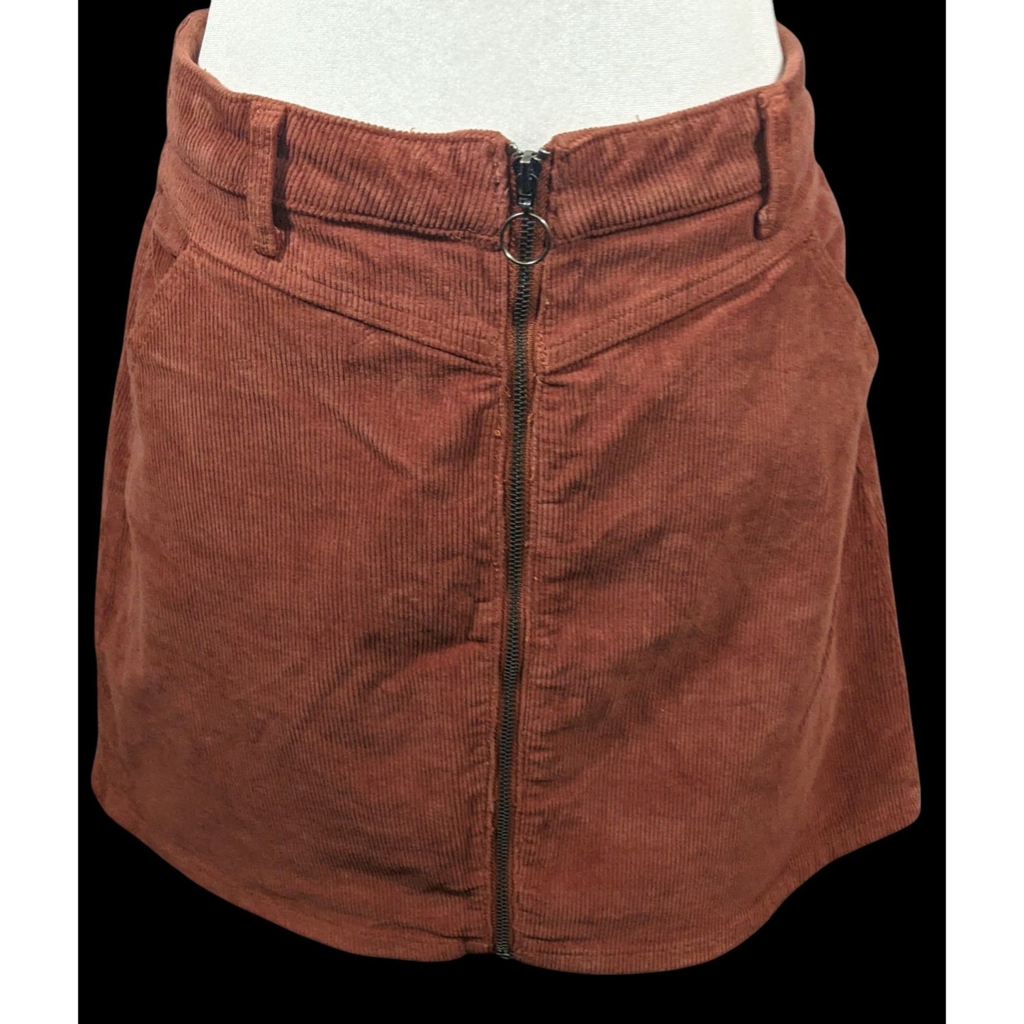 SO Retro Brown Corduroy Full Zip Front Skirt