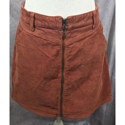 SO Retro Brown Corduroy Full Zip Front Skirt