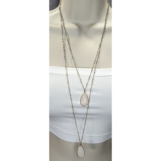 Bohemian Layered Gold-Tone Necklace With Quartz Teardrop Pendants