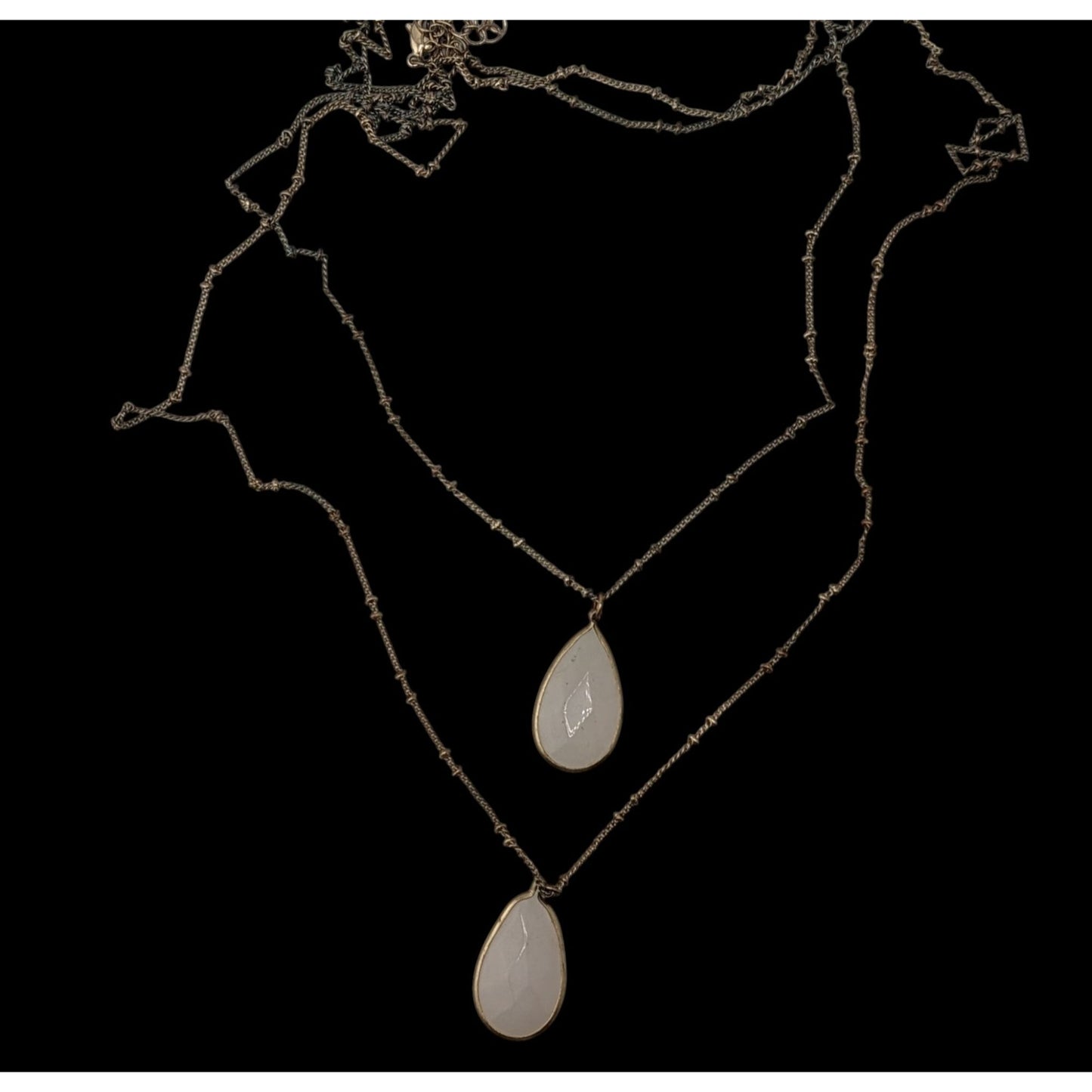 Bohemian Layered Gold-Tone Necklace With Quartz Teardrop Pendants