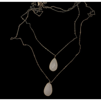 Bohemian Layered Gold-Tone Necklace With Quartz Teardrop Pendants