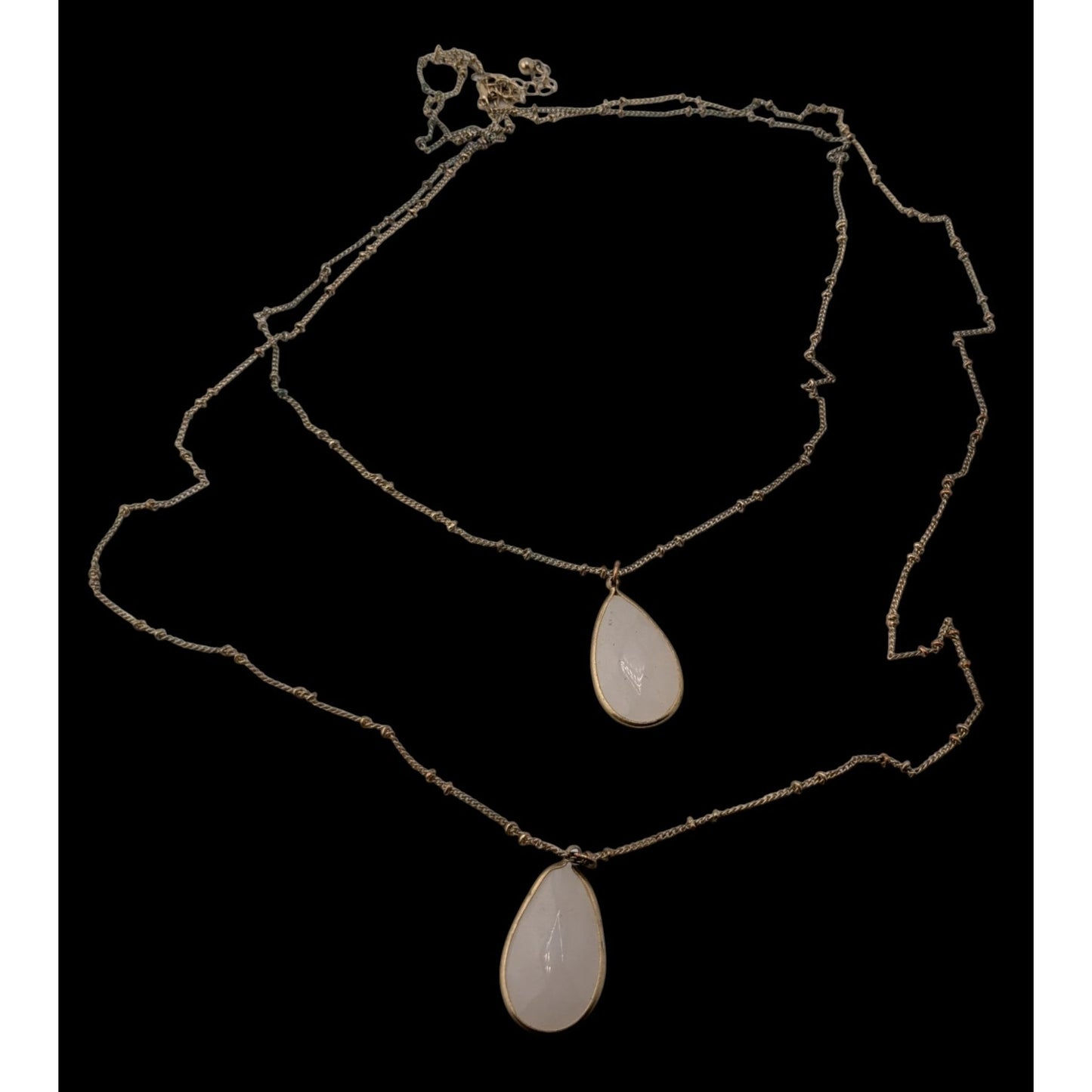 Bohemian Layered Gold-Tone Necklace With Quartz Teardrop Pendants