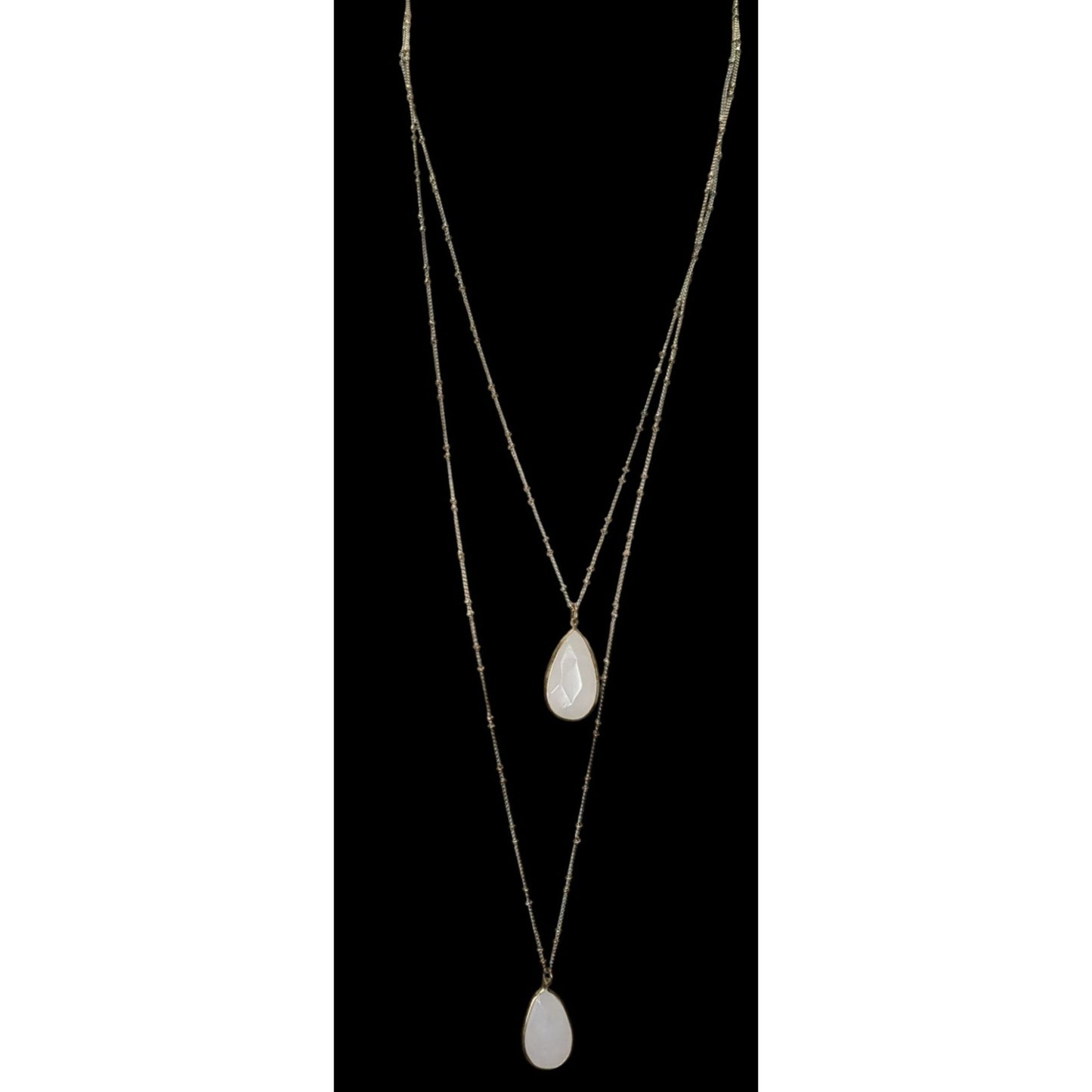 Bohemian Layered Gold-Tone Necklace With Quartz Teardrop Pendants