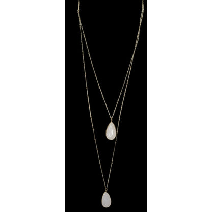 Bohemian Layered Gold-Tone Necklace With Quartz Teardrop Pendants
