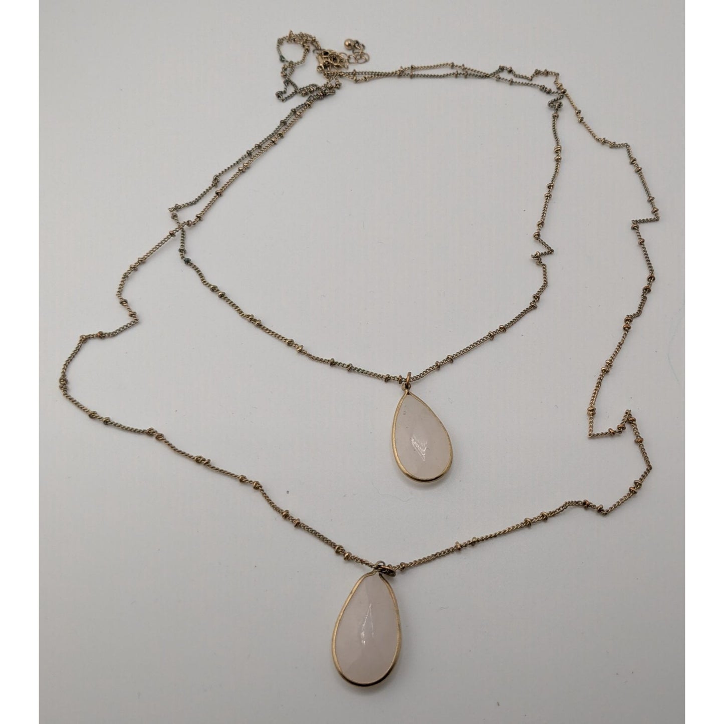 Bohemian Layered Gold-Tone Necklace With Quartz Teardrop Pendants