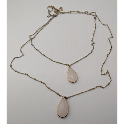 Bohemian Layered Gold-Tone Necklace With Quartz Teardrop Pendants