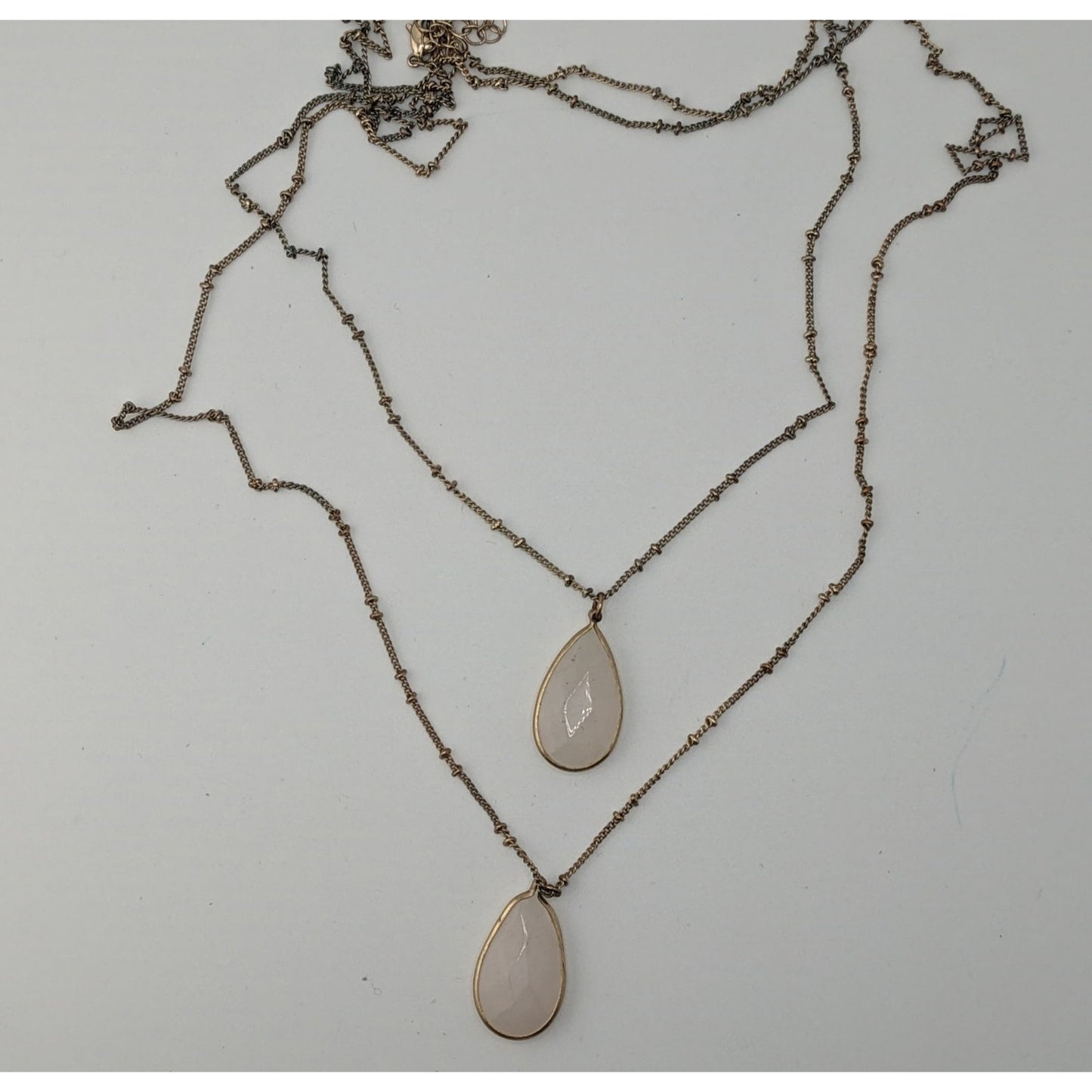 Bohemian Layered Gold-Tone Necklace With Quartz Teardrop Pendants