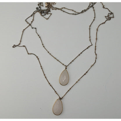 Bohemian Layered Gold-Tone Necklace With Quartz Teardrop Pendants