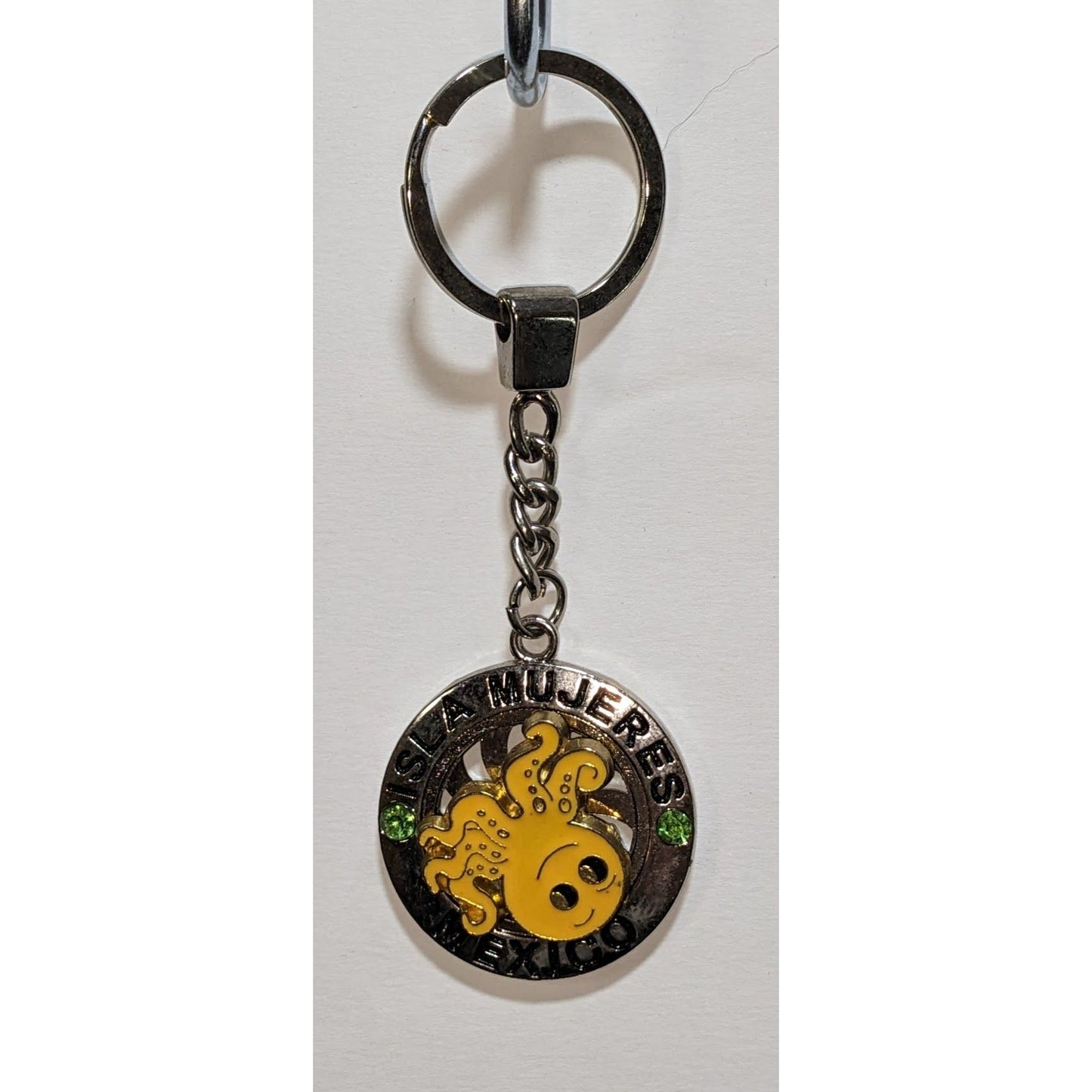 Isla Mujeres Mexico Souvenir Keychain With Spinning Smiling Yellow Octopus