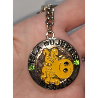 Isla Mujeres Mexico Souvenir Keychain With Spinning Smiling Yellow Octopus