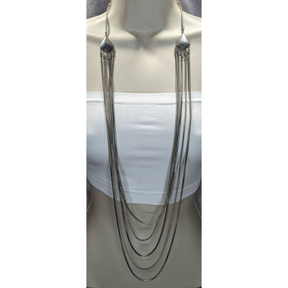 Modern Elegant Jules Long Layered Silver-Tone Necklace With Hammered Detail
