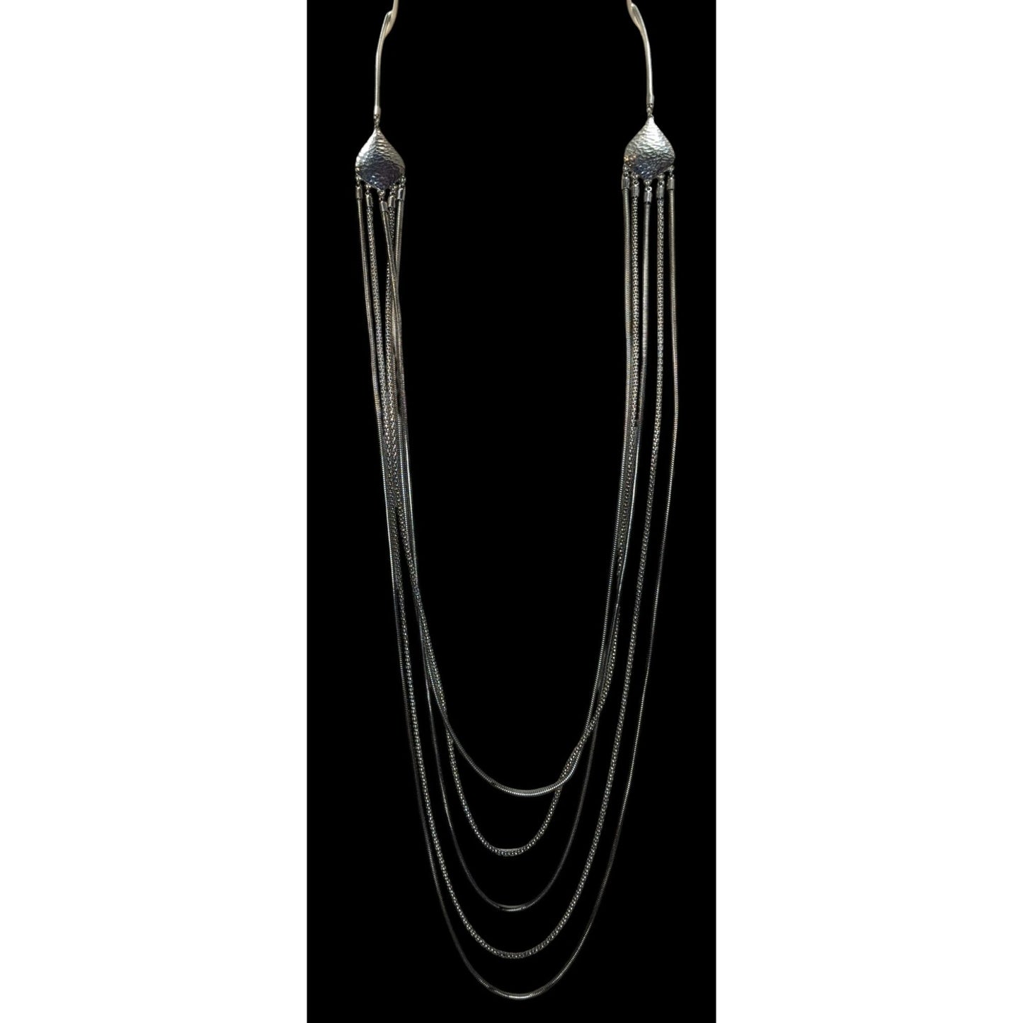 Modern Elegant Jules Long Layered Silver-Tone Necklace With Hammered Detail