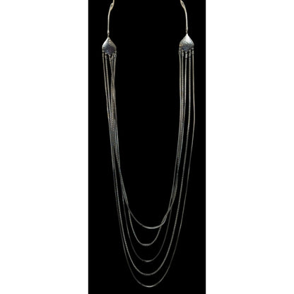 Modern Elegant Jules Long Layered Silver-Tone Necklace With Hammered Detail