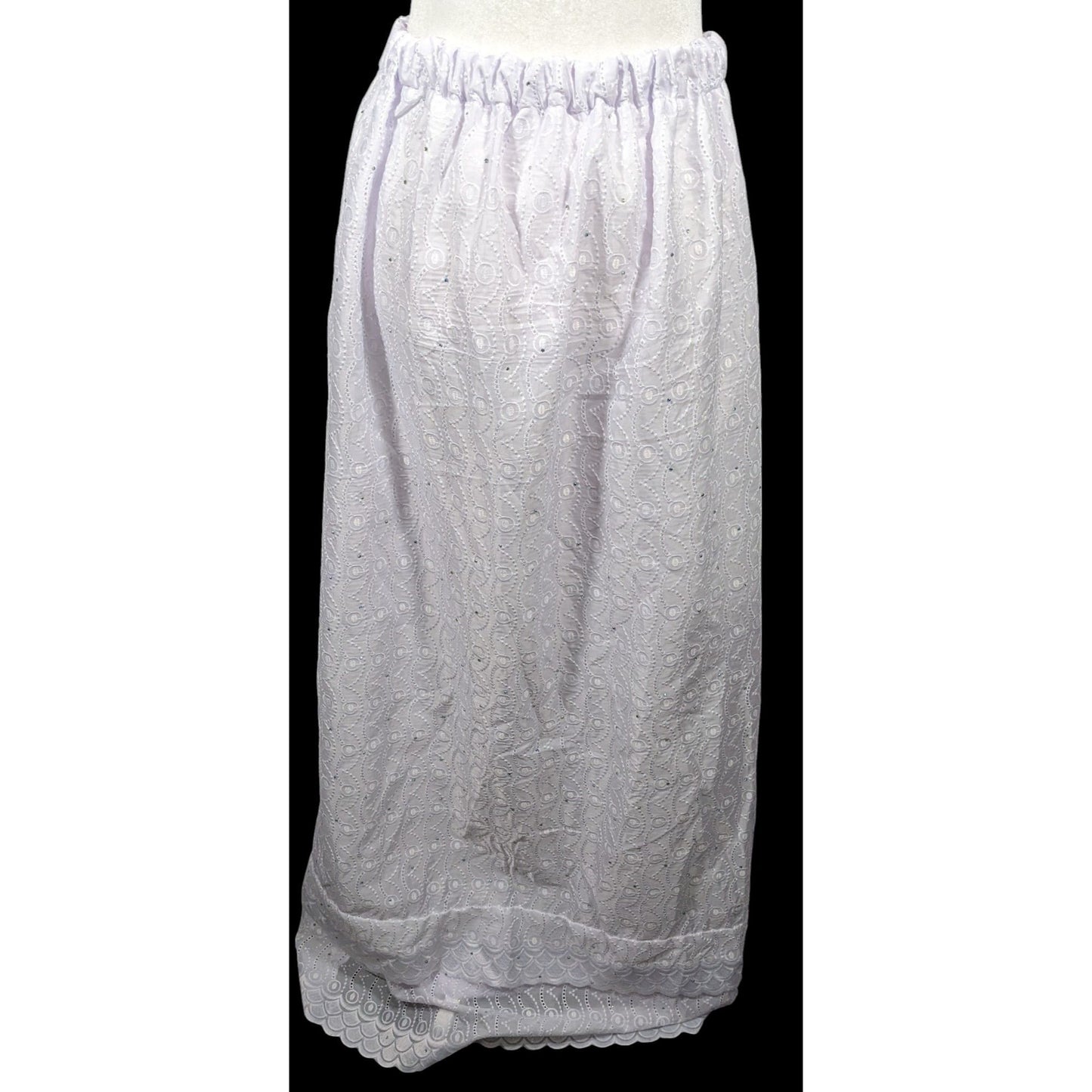 Handmade Floral Embroidered White With Purple Tint Maxi Skirt