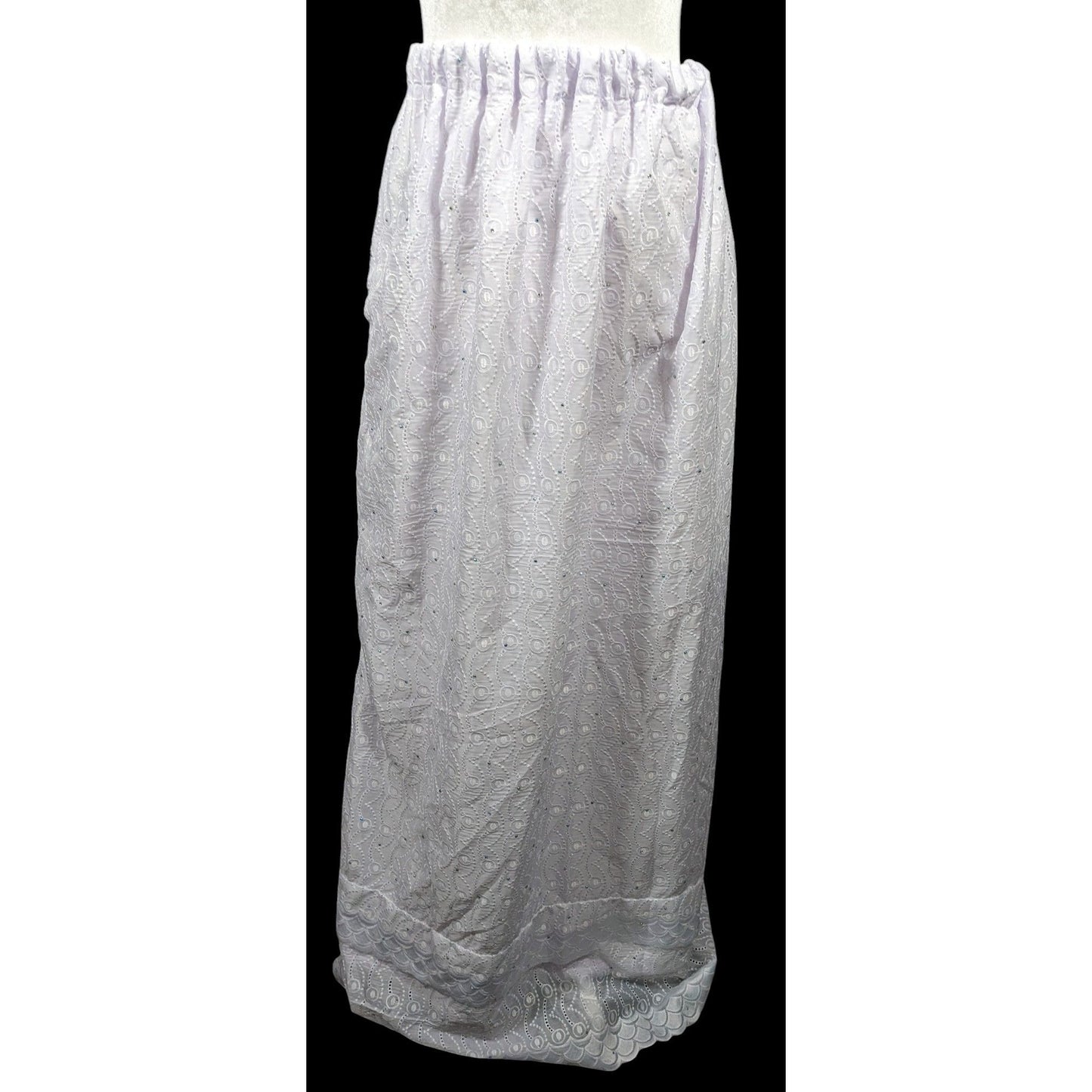 Handmade Floral Embroidered White With Purple Tint Maxi Skirt