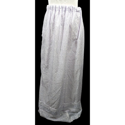 Handmade Floral Embroidered White With Purple Tint Maxi Skirt