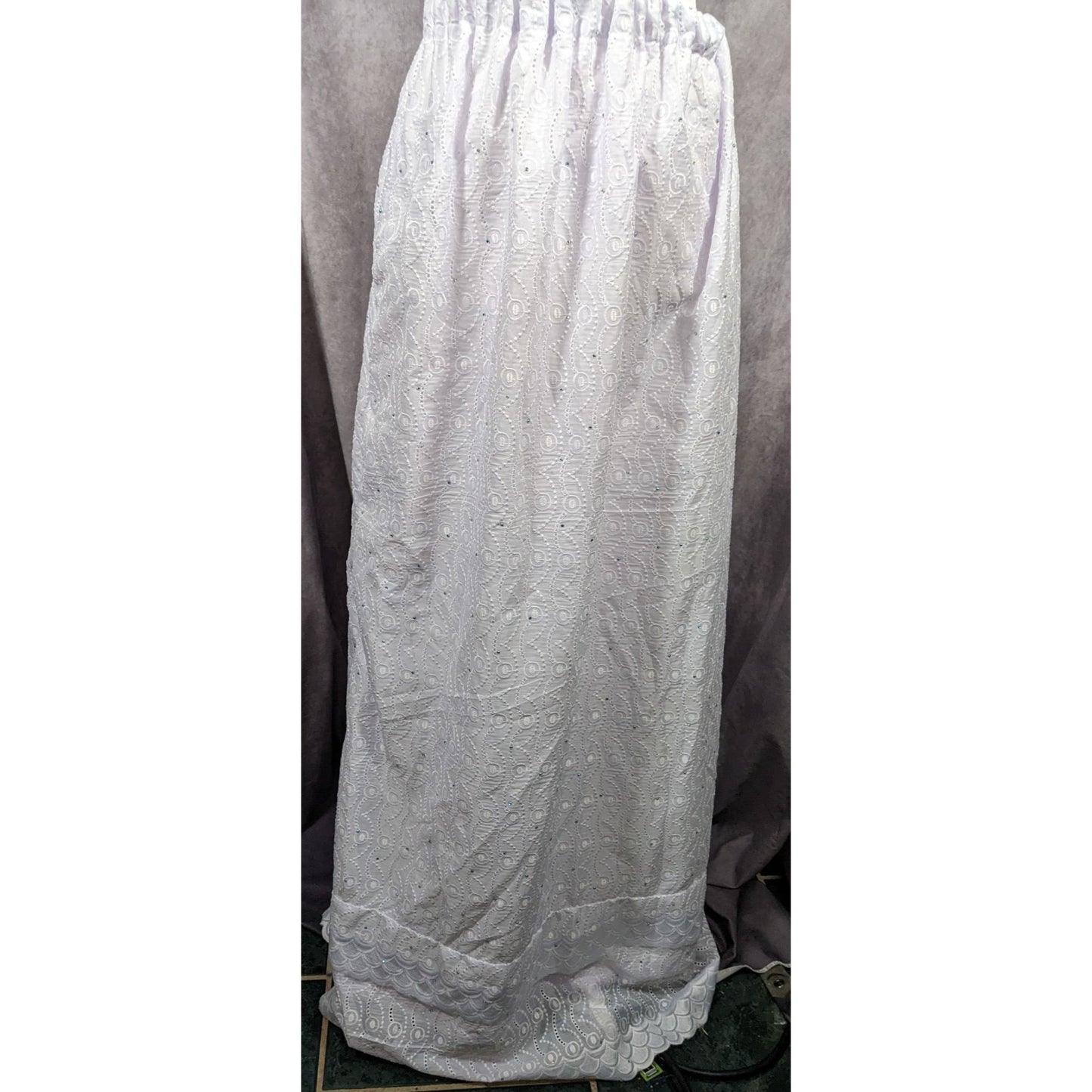 Handmade Floral Embroidered White With Purple Tint Maxi Skirt